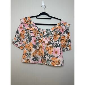 Cecilia Petterson for Anthropologie Ruffled Off-the-Shoulder Crop Blouse Size SP